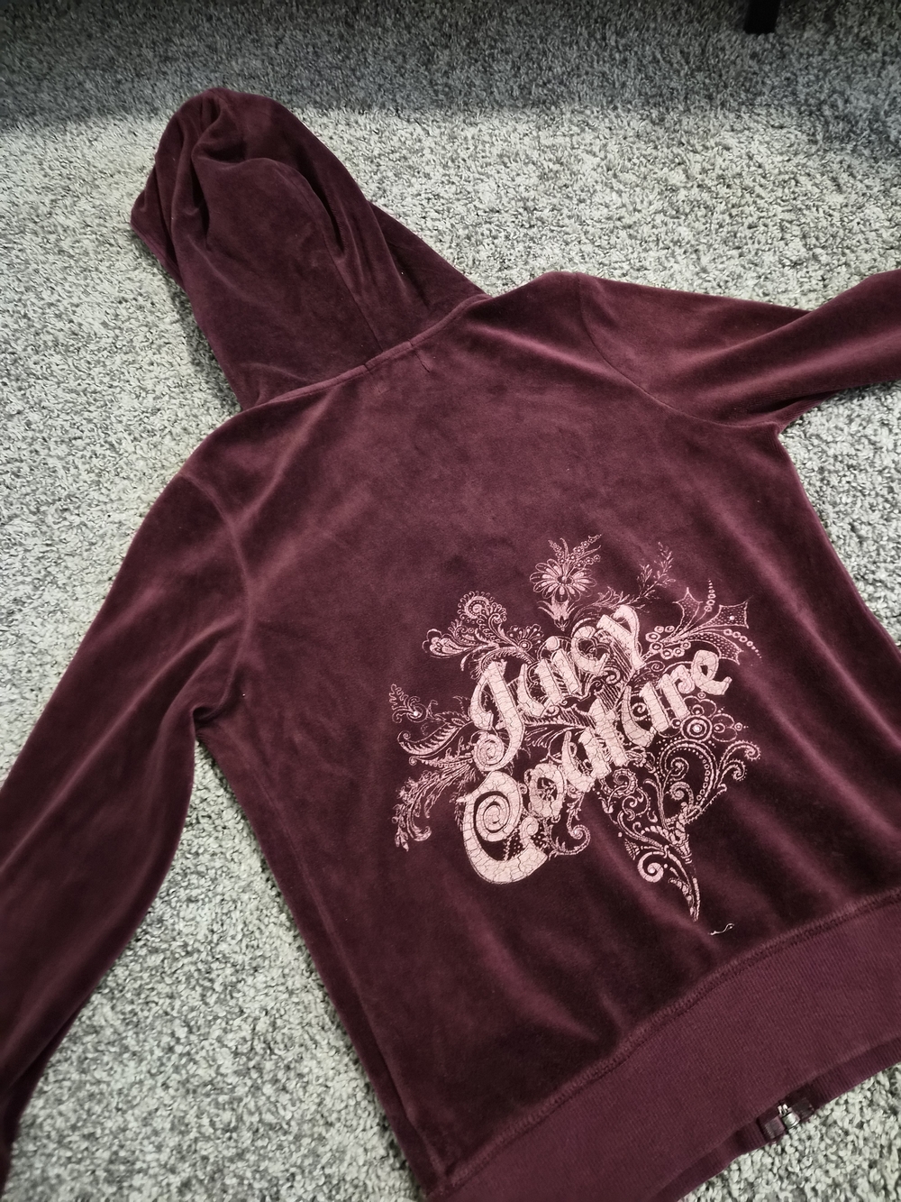 Juicy Couture Women's Velvet Hoodie - Burgundy with Logo